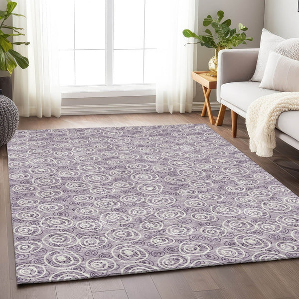 HomeRoots 5' X 8' Polka Dot Area Rug in Lavender & Ivory - Washable, UV Protected, Durable, Kid & Pet Friendly! 661589
