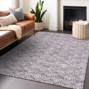 HomeRoots 5' X 8' Polka Dot Area Rug in Lavender & Ivory - Washable, UV Protected, Durable, Kid & Pet Friendly! 661589