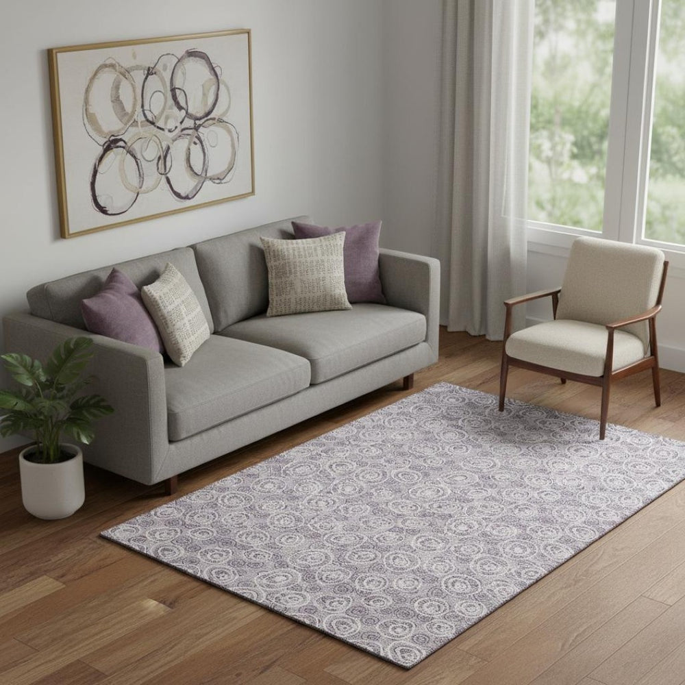 HomeRoots 5' X 8' Polka Dot Area Rug in Lavender & Ivory - Washable, UV Protected, Durable, Kid & Pet Friendly! 661589
