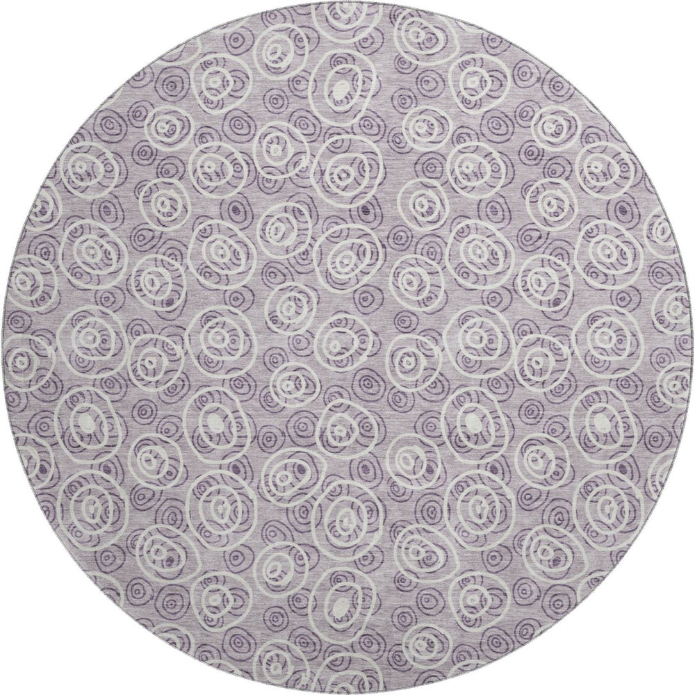 HomeRoots 8' Playful Lavender and Ivory Polka Dot Washable Round Rug with UV Protection for Busy Homes 661590