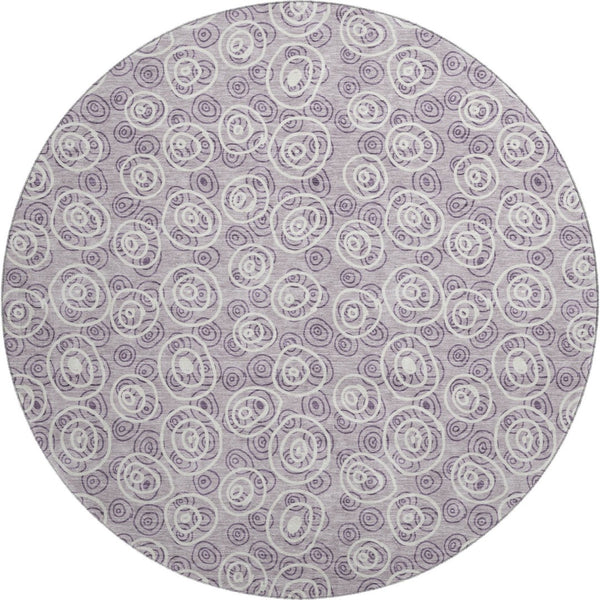 HomeRoots 8' Playful Lavender and Ivory Polka Dot Washable Round Rug with UV Protection for Busy Homes 661590