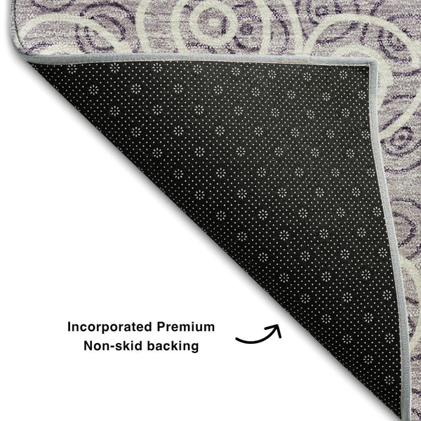 HomeRoots 8' Playful Lavender and Ivory Polka Dot Washable Round Rug with UV Protection for Busy Homes 661590