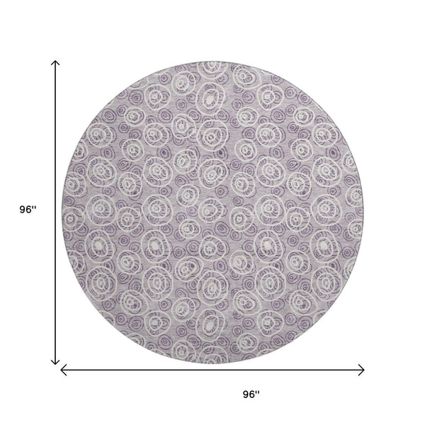 HomeRoots 8' Playful Lavender and Ivory Polka Dot Washable Round Rug with UV Protection for Busy Homes 661590