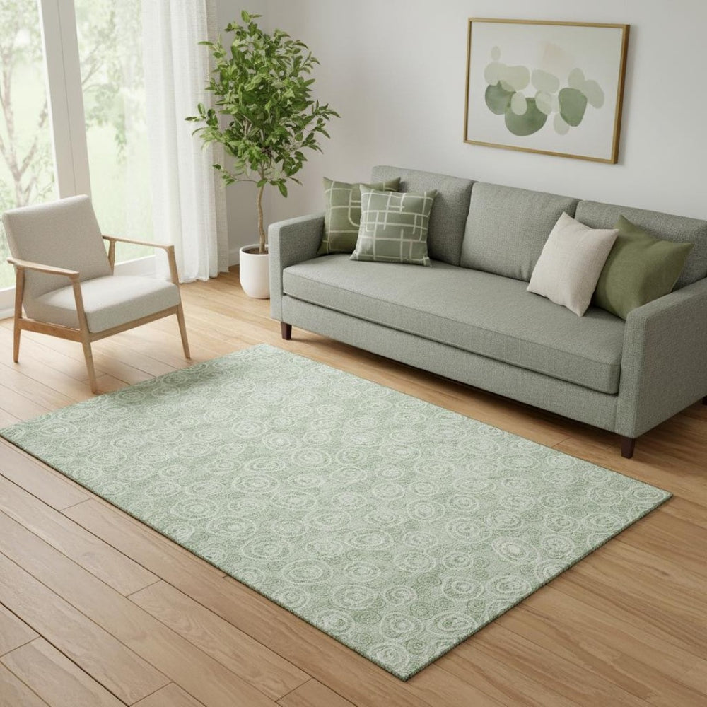 HomeRoots 5' X 8' Mint Green & Ivory Polka Dot Washable Area Rug - Durable, UV-Protected, Kid & Pet Friendly! 661595