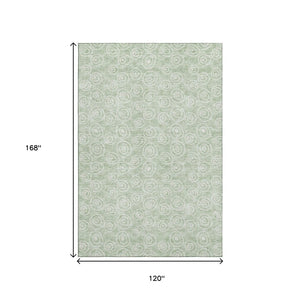 HomeRoots 10' X 14' Mint Green & Ivory Polka Dot Washable Area Rug – UV Protected, Stain-Resistant, Soft! 661599