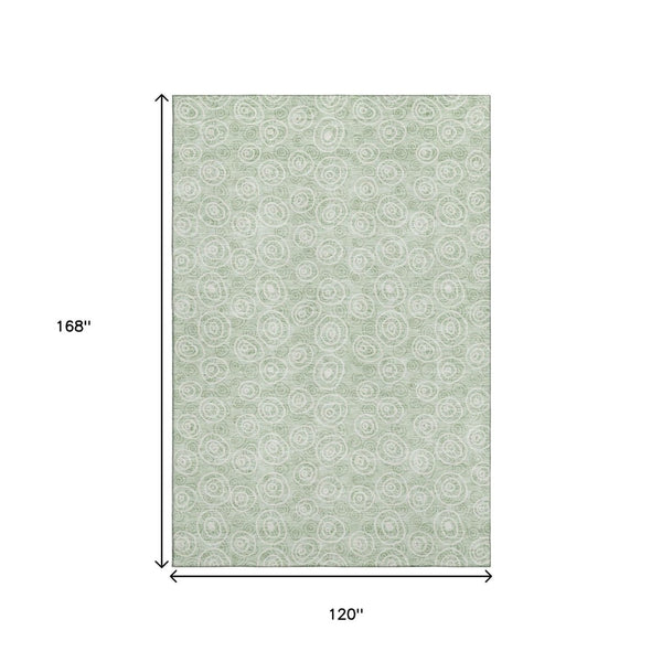 HomeRoots 10' X 14' Mint Green & Ivory Polka Dot Washable Area Rug – UV Protected, Stain-Resistant, Soft! 661599