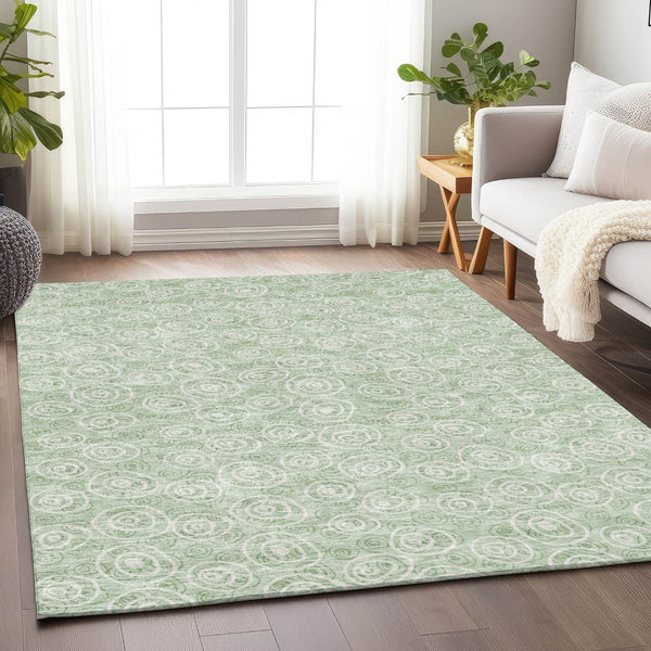 HomeRoots 10' X 14' Mint Green & Ivory Polka Dot Washable Area Rug – UV Protected, Stain-Resistant, Soft! 661599
