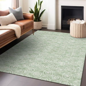 HomeRoots 10' X 14' Mint Green & Ivory Polka Dot Washable Area Rug – UV Protected, Stain-Resistant, Soft! 661599