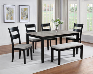 English Elm 6pc Farmhouse Rectangular Dining Set Weathered Gray Wood Slat Back Chairs Bench B2741P411550