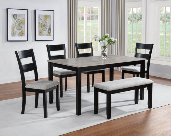 English Elm 6pc Farmhouse Rectangular Dining Set Weathered Gray Wood Slat Back Chairs Bench B2741P411550