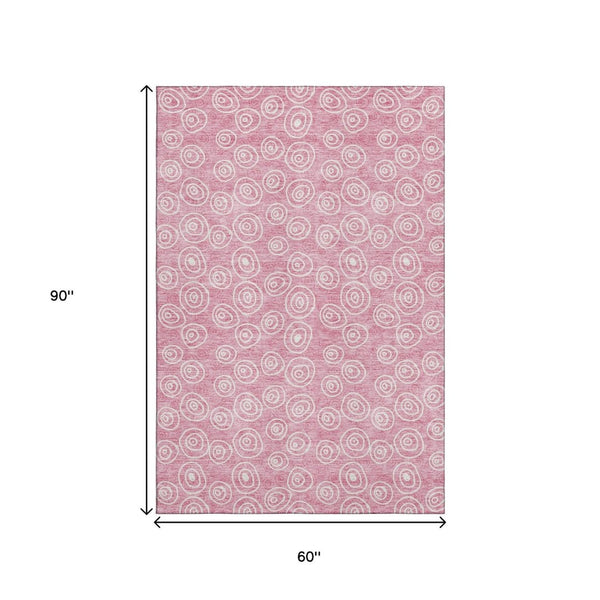 HomeRoots 5' X 8' Pink and Ivory Polka Dot Washable Area Rug - Stylish, Durable, UV Protected for Family Spaces 661601