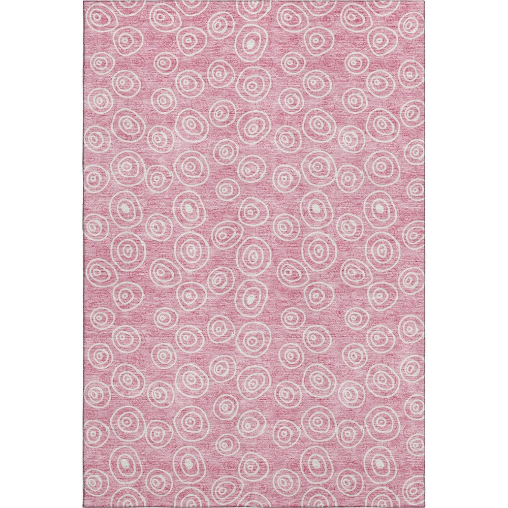 HomeRoots 5' X 8' Pink and Ivory Polka Dot Washable Area Rug - Stylish, Durable, UV Protected for Family Spaces 661601