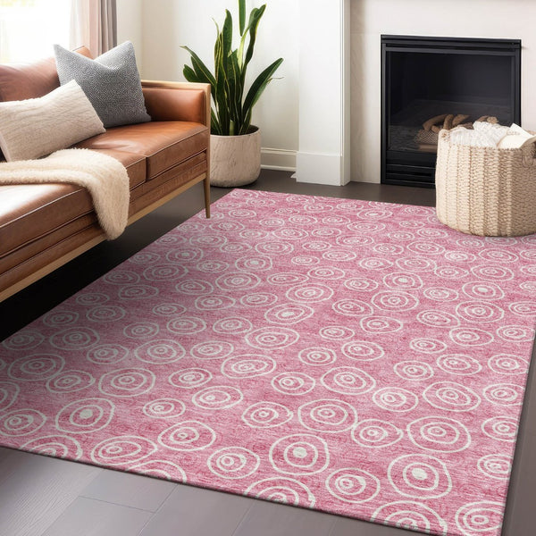 HomeRoots 5' X 8' Pink and Ivory Polka Dot Washable Area Rug - Stylish, Durable, UV Protected for Family Spaces 661601
