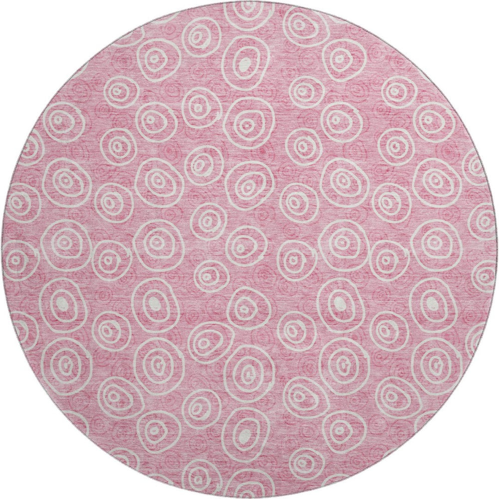 HomeRoots 8' Pink and Ivory Polka Dot Round Rug – Washable, UV-Protected, Stylish for Kids and Pets! 661602