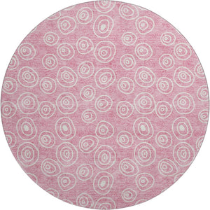 HomeRoots 8' Pink and Ivory Polka Dot Round Rug – Washable, UV-Protected, Stylish for Kids and Pets! 661602
