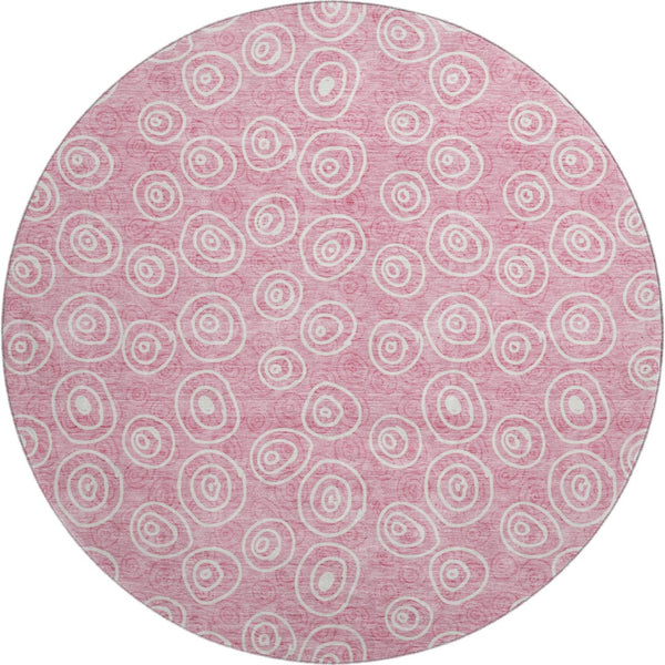 HomeRoots 8' Pink and Ivory Polka Dot Round Rug – Washable, UV-Protected, Stylish for Kids and Pets! 661602