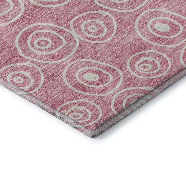 HomeRoots 8' Pink and Ivory Polka Dot Round Rug – Washable, UV-Protected, Stylish for Kids and Pets! 661602