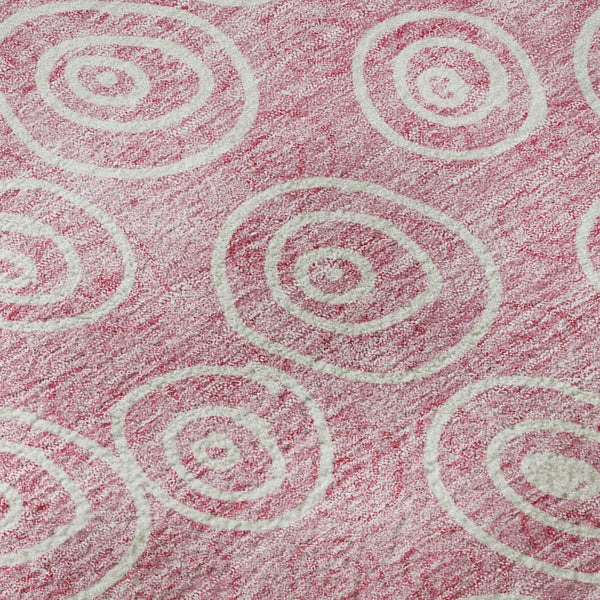 HomeRoots 8' Pink and Ivory Polka Dot Round Rug – Washable, UV-Protected, Stylish for Kids and Pets! 661602