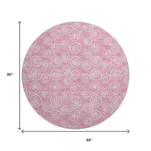 HomeRoots 8' Pink and Ivory Polka Dot Round Rug – Washable, UV-Protected, Stylish for Kids and Pets! 661602