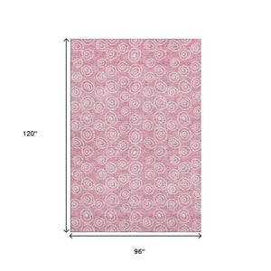 HomeRoots 8' X 10' Pink and Ivory Polka Dot Area Rug – Washable, UV Protected, Stylish, and Kid-Friendly Design 661603