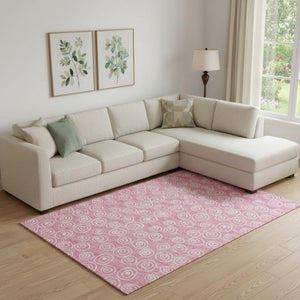 HomeRoots 8' X 10' Pink and Ivory Polka Dot Area Rug – Washable, UV Protected, Stylish, and Kid-Friendly Design 661603