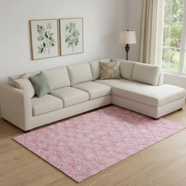 HomeRoots 8' X 10' Pink and Ivory Polka Dot Area Rug – Washable, UV Protected, Stylish, and Kid-Friendly Design 661603