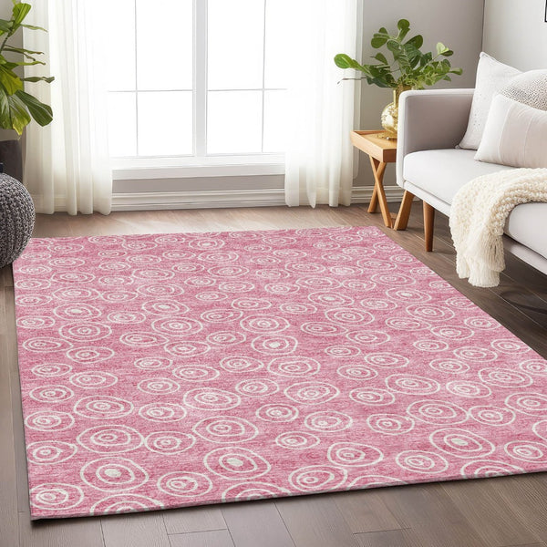 HomeRoots 8' X 10' Pink and Ivory Polka Dot Area Rug – Washable, UV Protected, Stylish, and Kid-Friendly Design 661603