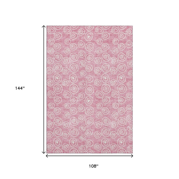 HomeRoots 9' X 12' Pink and Ivory Polka Dot Area Rug - Washable, UV Protected, Perfect for Family Spaces! 661604