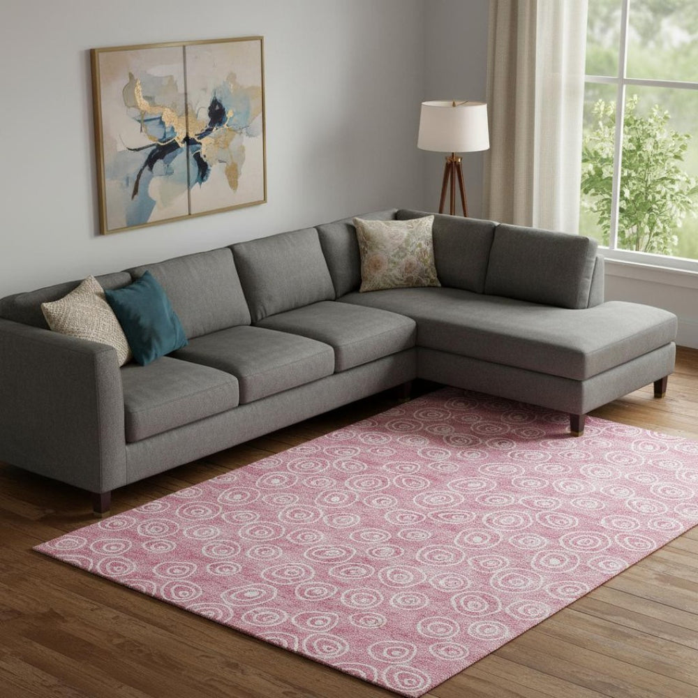 HomeRoots 10' Pink and Ivory Polka Dot Washable Area Rug with UV Protection – Stylish, Durable, and Easy-Care! 661605