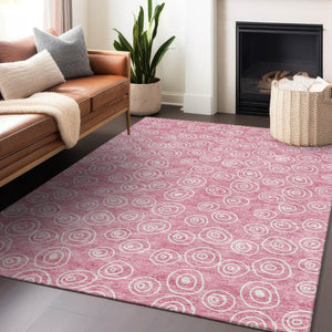 HomeRoots 10' Pink and Ivory Polka Dot Washable Area Rug with UV Protection – Stylish, Durable, and Easy-Care! 661605