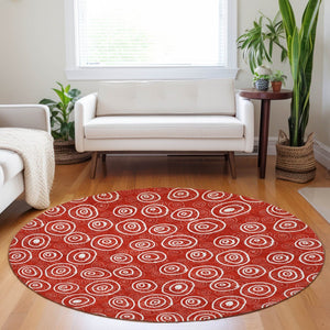 HomeRoots 8' Red and Ivory Polka Dot Washable Round Rug - Stylish, Durable, UV-Protected for Kids & Pets! 661608