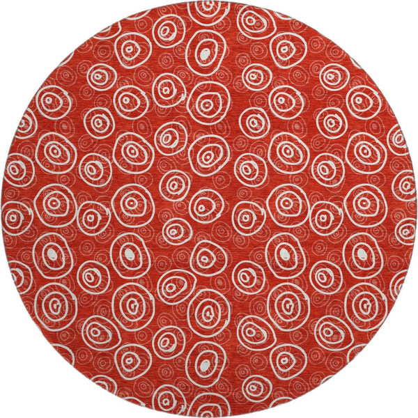 HomeRoots 8' Red and Ivory Polka Dot Washable Round Rug - Stylish, Durable, UV-Protected for Kids & Pets! 661608
