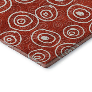 HomeRoots 8' Red and Ivory Polka Dot Washable Round Rug - Stylish, Durable, UV-Protected for Kids & Pets! 661608