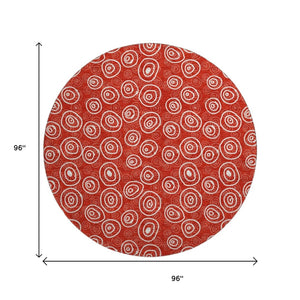 HomeRoots 8' Red and Ivory Polka Dot Washable Round Rug - Stylish, Durable, UV-Protected for Kids & Pets! 661608