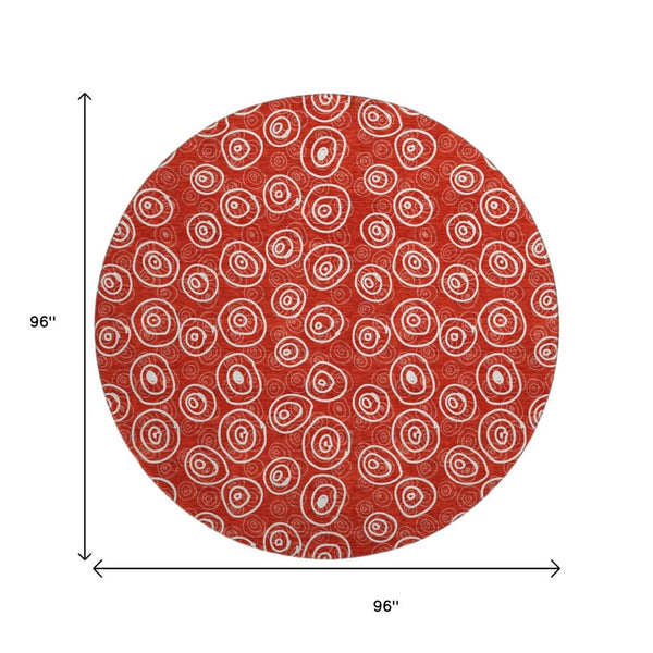 HomeRoots 8' Red and Ivory Polka Dot Washable Round Rug - Stylish, Durable, UV-Protected for Kids & Pets! 661608