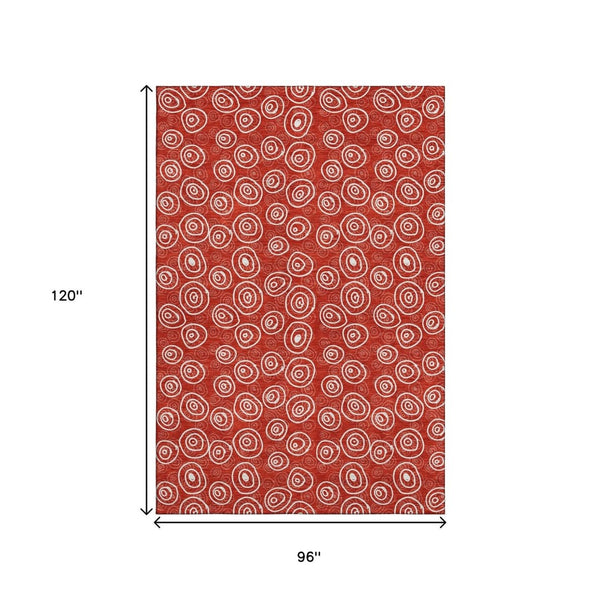 HomeRoots 8' X 10' Red And Ivory Polka Dot Washable Area Rug – Stylish, Stain-Resistant, UV Protected Comfort! 661609