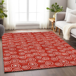 HomeRoots 8' X 10' Red And Ivory Polka Dot Washable Area Rug – Stylish, Stain-Resistant, UV Protected Comfort! 661609