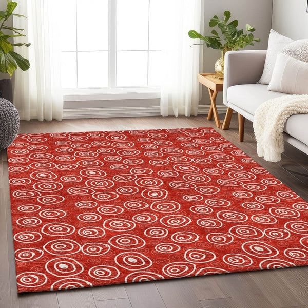 HomeRoots 8' X 10' Red And Ivory Polka Dot Washable Area Rug – Stylish, Stain-Resistant, UV Protected Comfort! 661609
