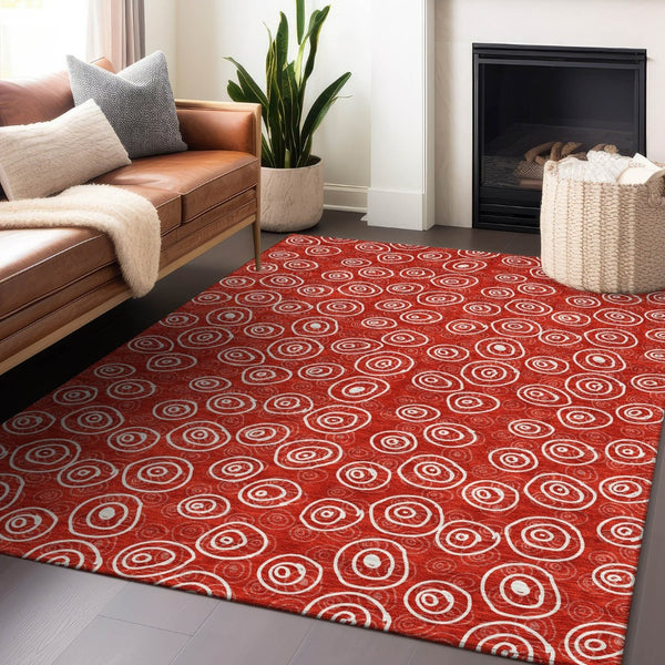 HomeRoots 8' X 10' Red And Ivory Polka Dot Washable Area Rug – Stylish, Stain-Resistant, UV Protected Comfort! 661609