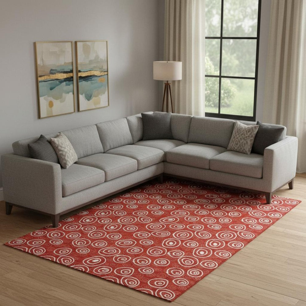 HomeRoots 9' X 12' Red And Ivory Polka Dot Area Rug – Stylish, Washable, UV-Protected for Kids and Pets! 661610