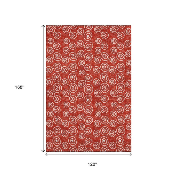 HomeRoots 10' X 14' Red and Ivory Polka Dot Area Rug – Washable, UV Protected, Perfect for High-Traffic Spaces! 661611
