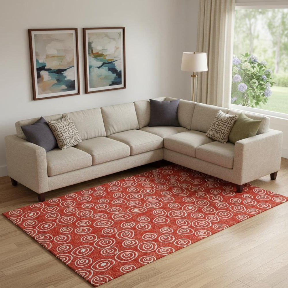 HomeRoots 10' X 14' Red and Ivory Polka Dot Area Rug – Washable, UV Protected, Perfect for High-Traffic Spaces! 661611