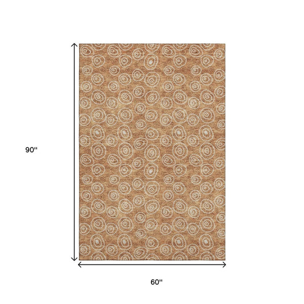 HomeRoots 5' Terra Cotta & Beige Polka Dot Washable Area Rug | Stain Resistant, UV Protected, Cozy Comfort 661619