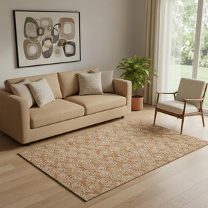 HomeRoots 5' Terra Cotta & Beige Polka Dot Washable Area Rug | Stain Resistant, UV Protected, Cozy Comfort 661619