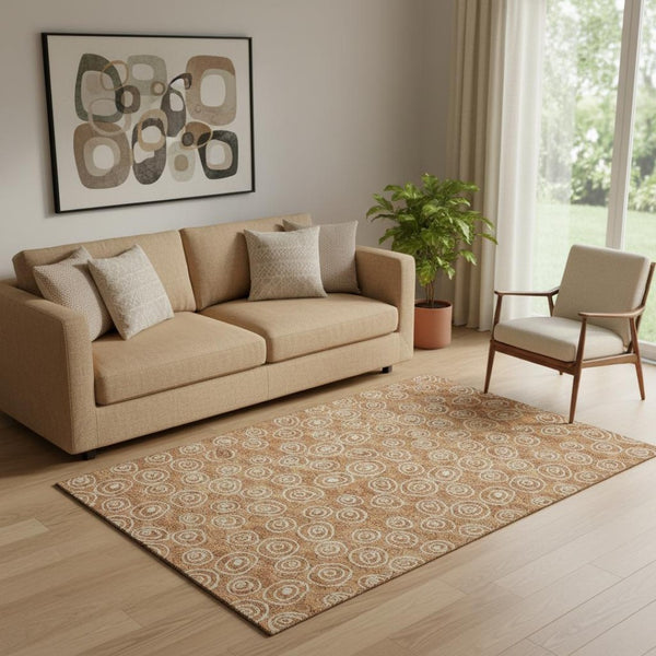 HomeRoots 5' Terra Cotta & Beige Polka Dot Washable Area Rug | Stain Resistant, UV Protected, Cozy Comfort 661619