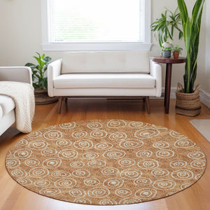 HomeRoots 8' Washable Round Rug in Terra Cotta & Beige Polka Dots - UV-Protected, Durable, Cozy Accent Piece 661620