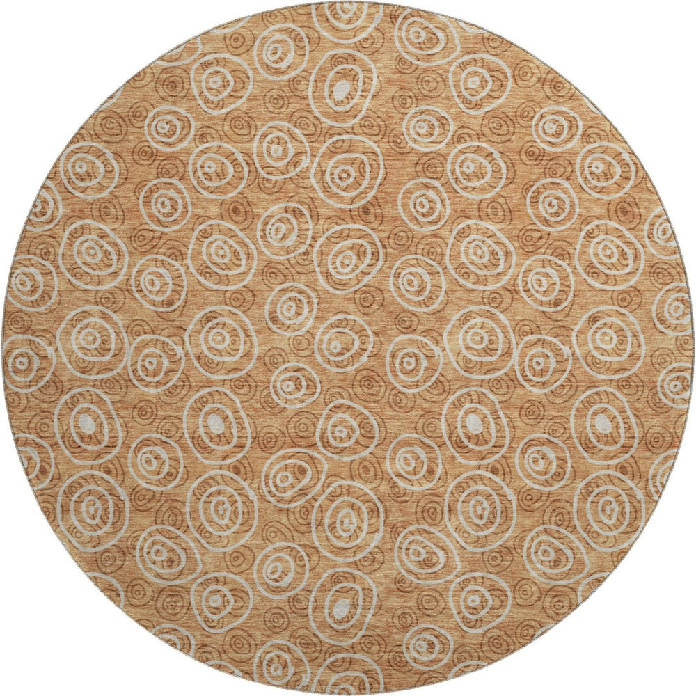 HomeRoots 8' Washable Round Rug in Terra Cotta & Beige Polka Dots - UV-Protected, Durable, Cozy Accent Piece 661620