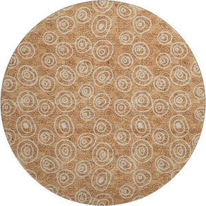 HomeRoots 8' Washable Round Rug in Terra Cotta & Beige Polka Dots - UV-Protected, Durable, Cozy Accent Piece 661620