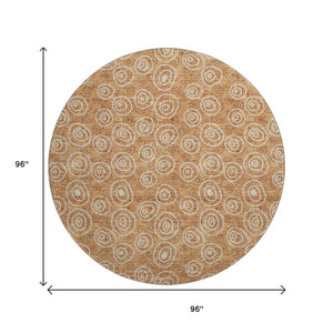 HomeRoots 8' Washable Round Rug in Terra Cotta & Beige Polka Dots - UV-Protected, Durable, Cozy Accent Piece 661620