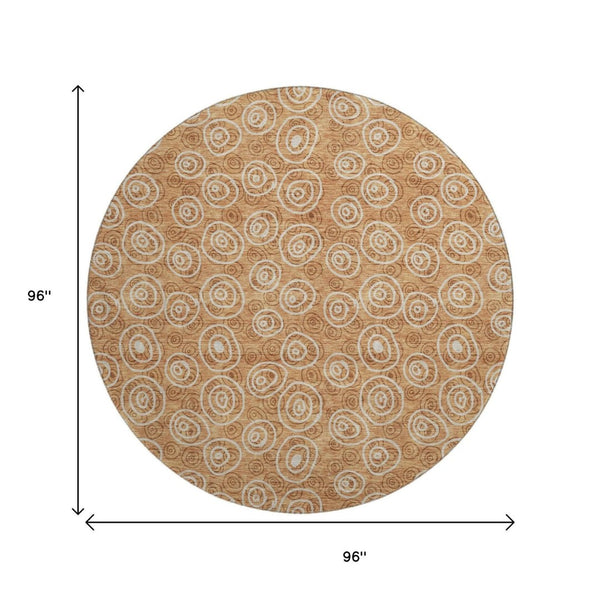 HomeRoots 8' Washable Round Rug in Terra Cotta & Beige Polka Dots - UV-Protected, Durable, Cozy Accent Piece 661620